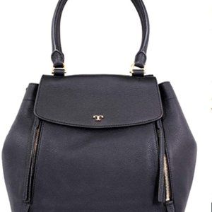 Tory Burch Half-Moon Tote Black Pebbled Leather